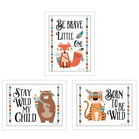 "Be Brave Little One Collection" 3-Piece Vignette By Susan Boyer, Printed Wall Art, Ready To Hang Framed Poster, White Frame