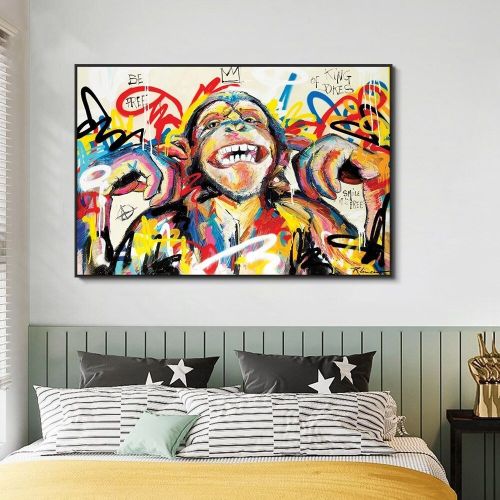 Hand Painted Oil Painting Abstract Portrait Wall Art Hand painted-Laughing Monkey Oil Paintings On Canvas-Hand Made Wall Graffiti-For Home Decoration